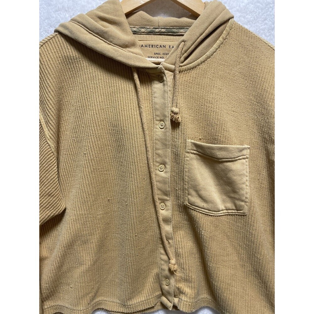American Eagle Hoodie Women’s M Yellow Ribbed Knit Button Front Long Sleeve - Picture 10 of 11